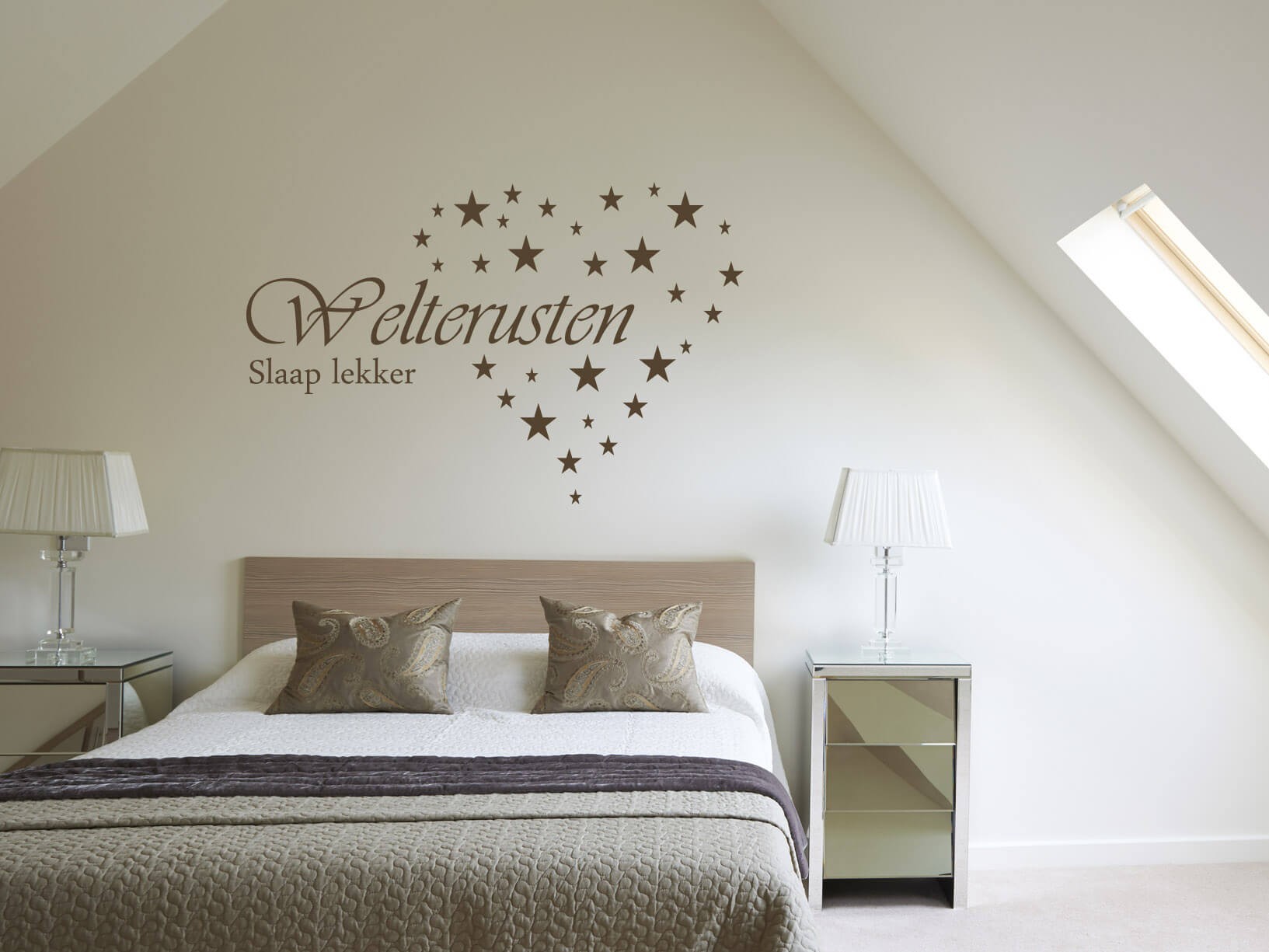Muursticker "welterusten, slaap lekker" met sterren hart