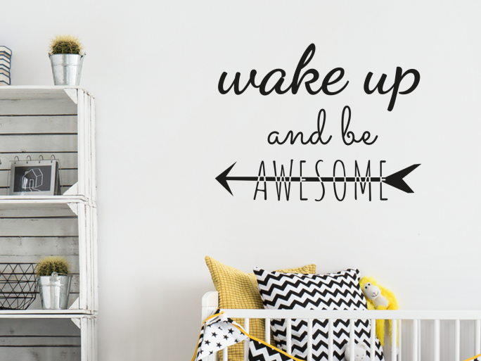 Muursticker "Wake up and be awesome" met indianen pijl