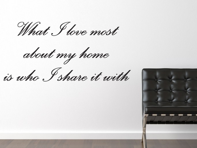 Muursticker "What I love most about my home is who I share it with" in sierletters